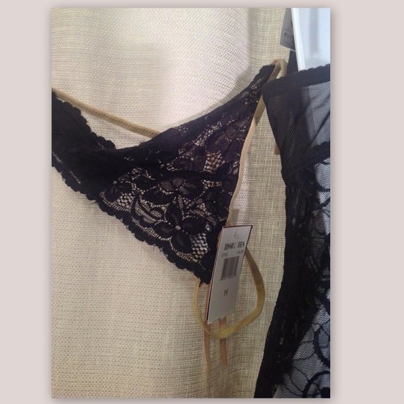DONNA L'OREN Size Medium 2-Piece Sexy Sheer Black Lace Babydoll Nightie & Thong - Picture 5 of 6